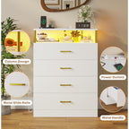 LED Storage Chest with Open Display Shelf, Bedroom Dresser Cabinet