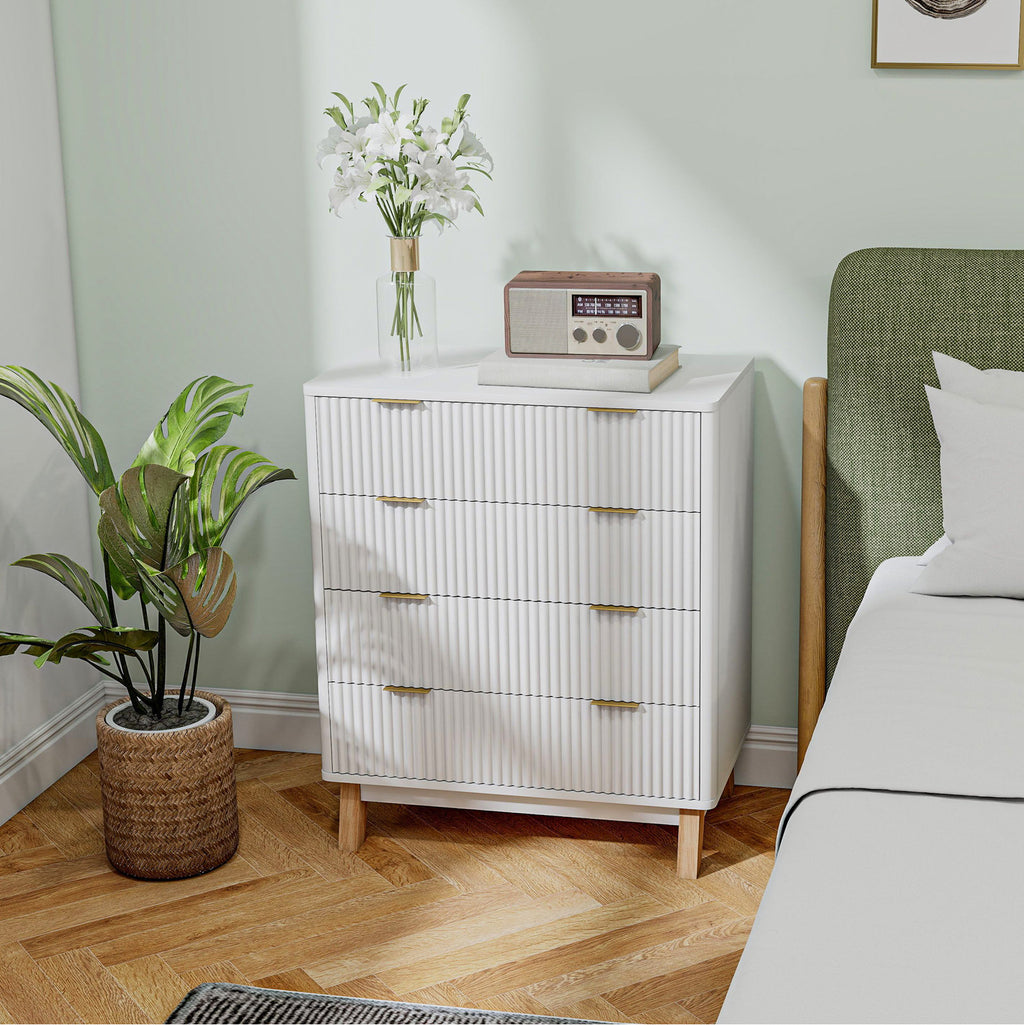 Elegant 4-Drawer Storage Cabinet with Fluted Design for Bedroom or Living Room