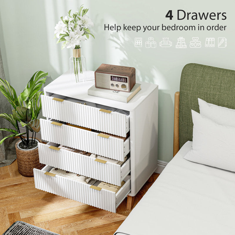 Elegant 4-Drawer Storage Cabinet with Fluted Design for Bedroom or Living Room