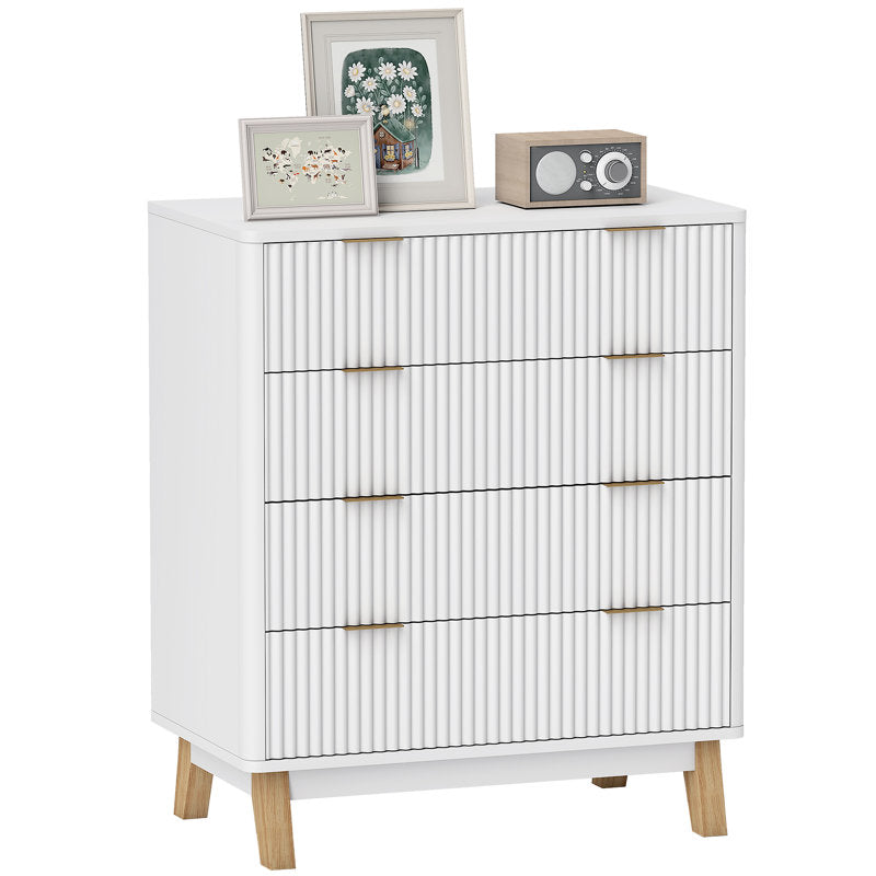 Elegant 4-Drawer Storage Cabinet with Fluted Design for Bedroom or Living Room