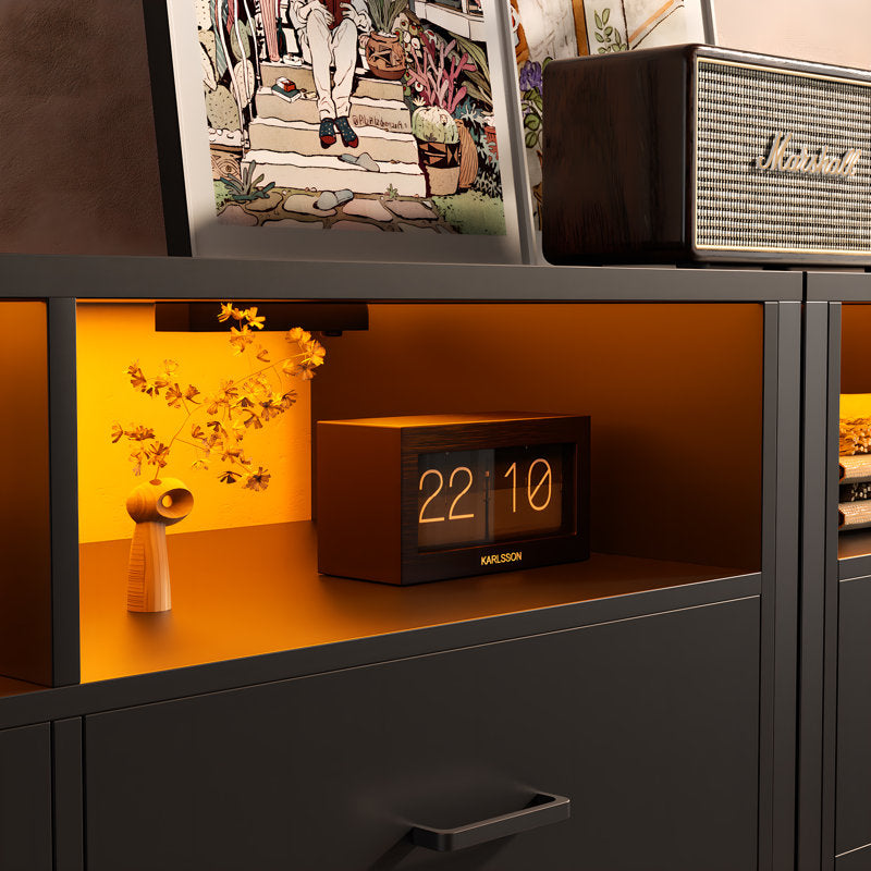 Modern LED Dresser with Open Display Shelf and 4 Storage Drawers