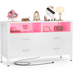 Modern LED Dresser with Open Display Shelf and 4 Storage Drawers