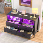 Modern LED Dresser with Open Display Shelf and 4 Storage Drawers
