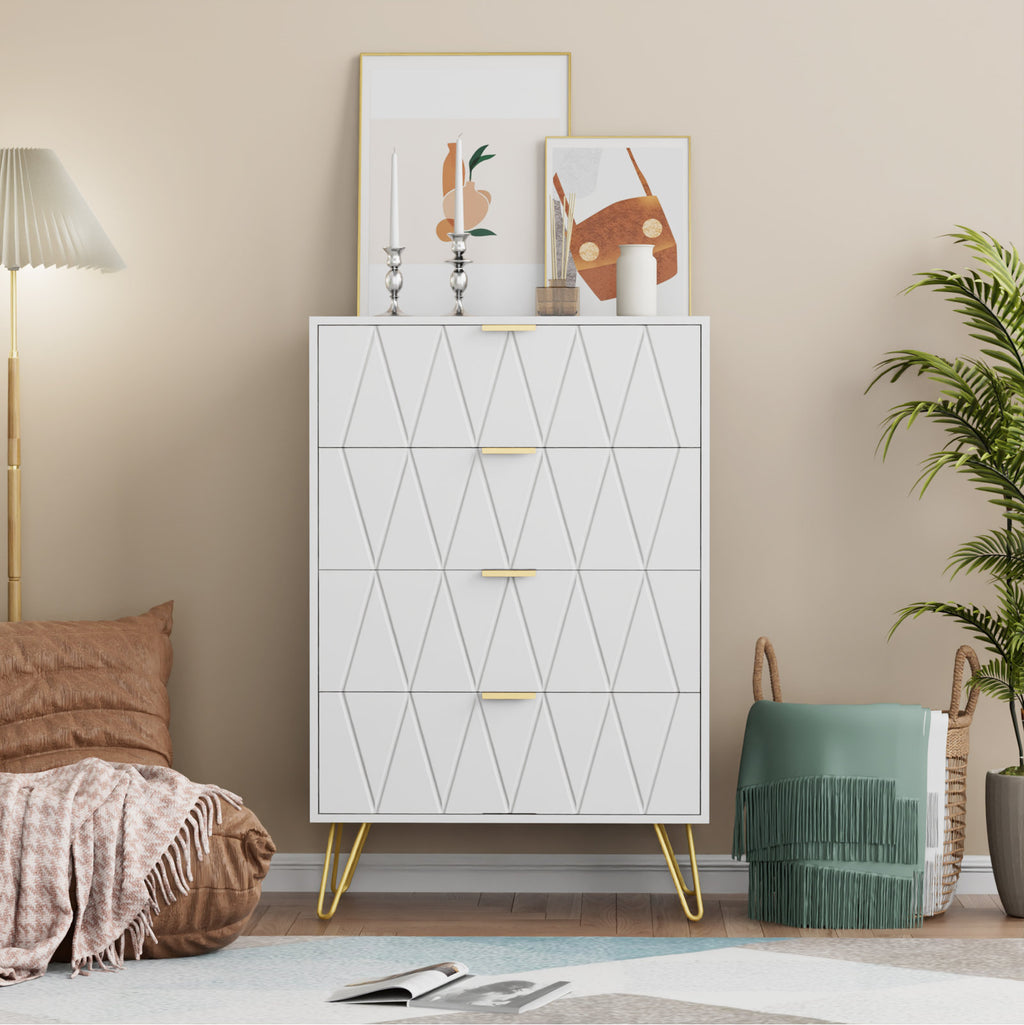 Stylish Bedroom Dresser with 4 Drawers and Decorative Front Panels