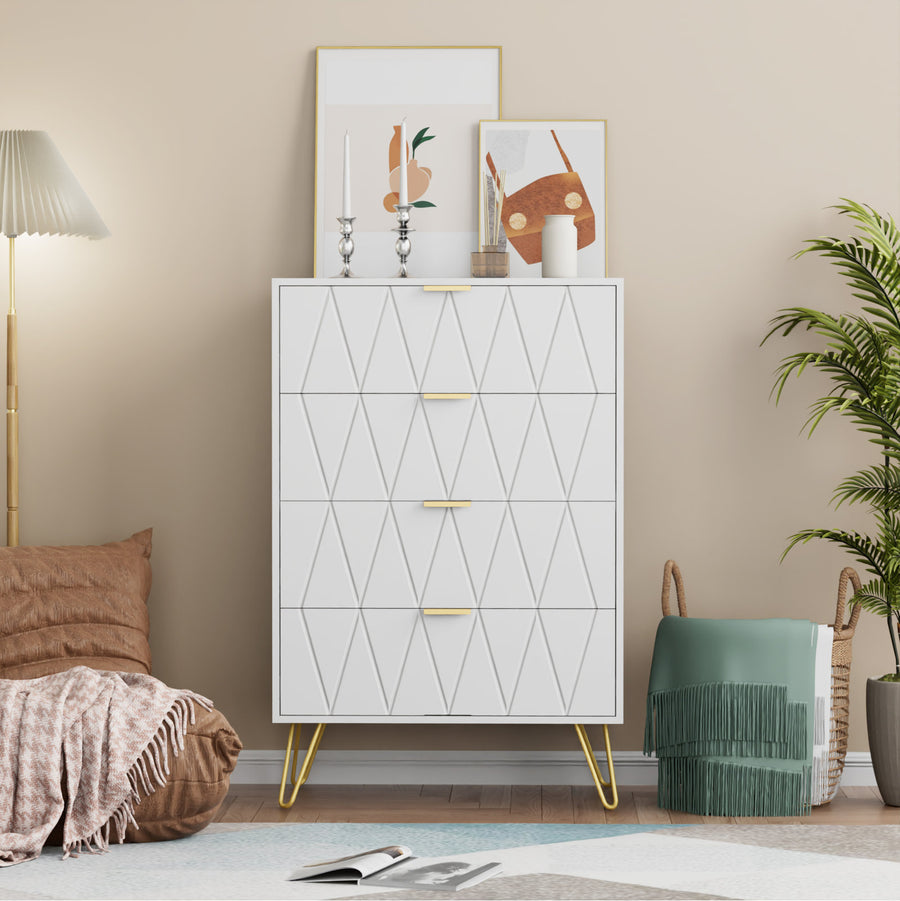 Stylish Bedroom Dresser with 4 Drawers and Decorative Front Panels