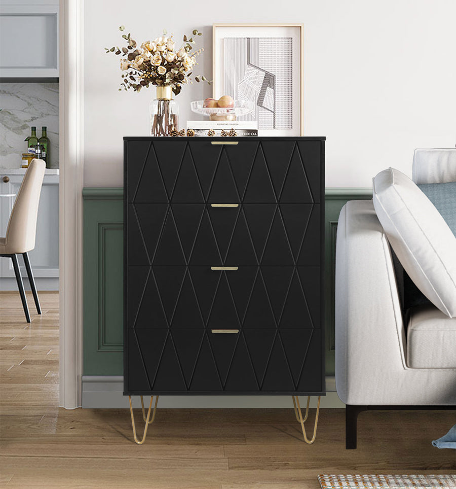Stylish Bedroom Dresser with 4 Drawers and Decorative Front Panels