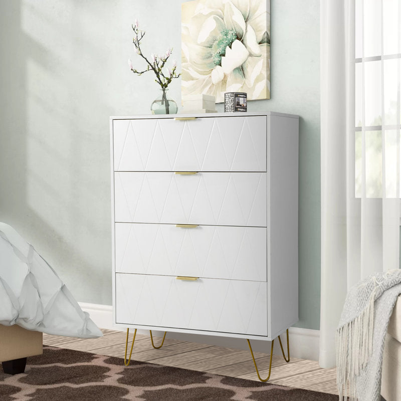 Stylish Bedroom Dresser with 4 Drawers and Decorative Front Panels