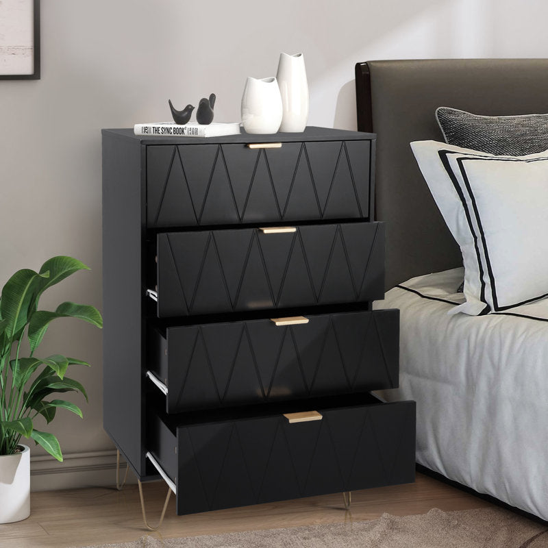 Stylish Bedroom Dresser with 4 Drawers and Decorative Front Panels