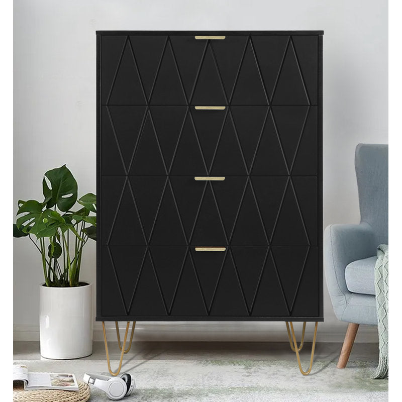 Stylish Bedroom Dresser with 4 Drawers and Decorative Front Panels