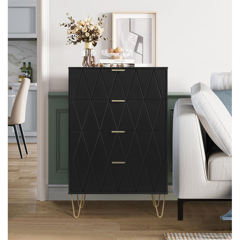 Stylish Bedroom Dresser with 4 Drawers and Decorative Front Panels