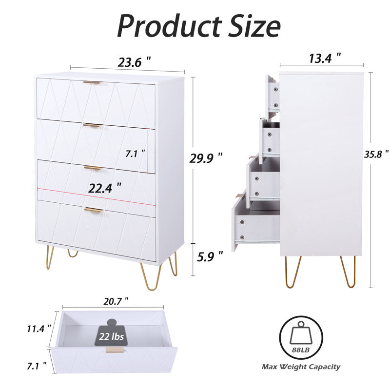 Stylish Bedroom Dresser with 4 Drawers and Decorative Front Panels