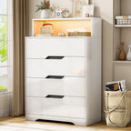 Modern LED Dresser with Display Shelf, Handleless Drawers, and Large Storage Capacity