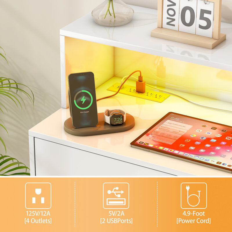 Modern LED Dresser with Display Shelf, Handleless Drawers, and Large Storage Capacity