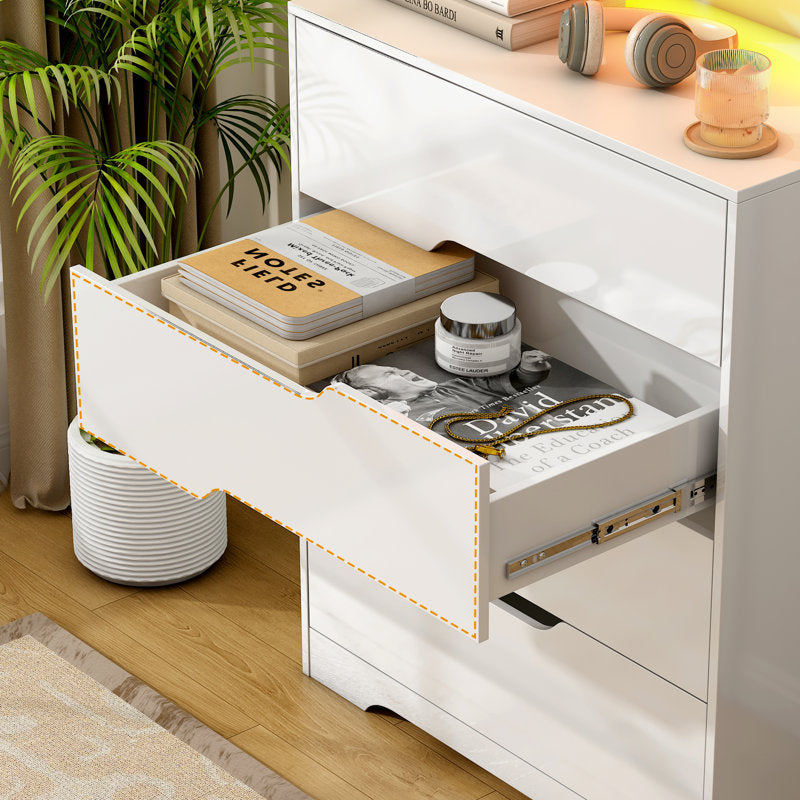 Modern LED Dresser with Display Shelf, Handleless Drawers, and Large Storage Capacity