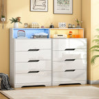 Modern LED Dresser with Display Shelf, Handleless Drawers, and Large Storage Capacity
