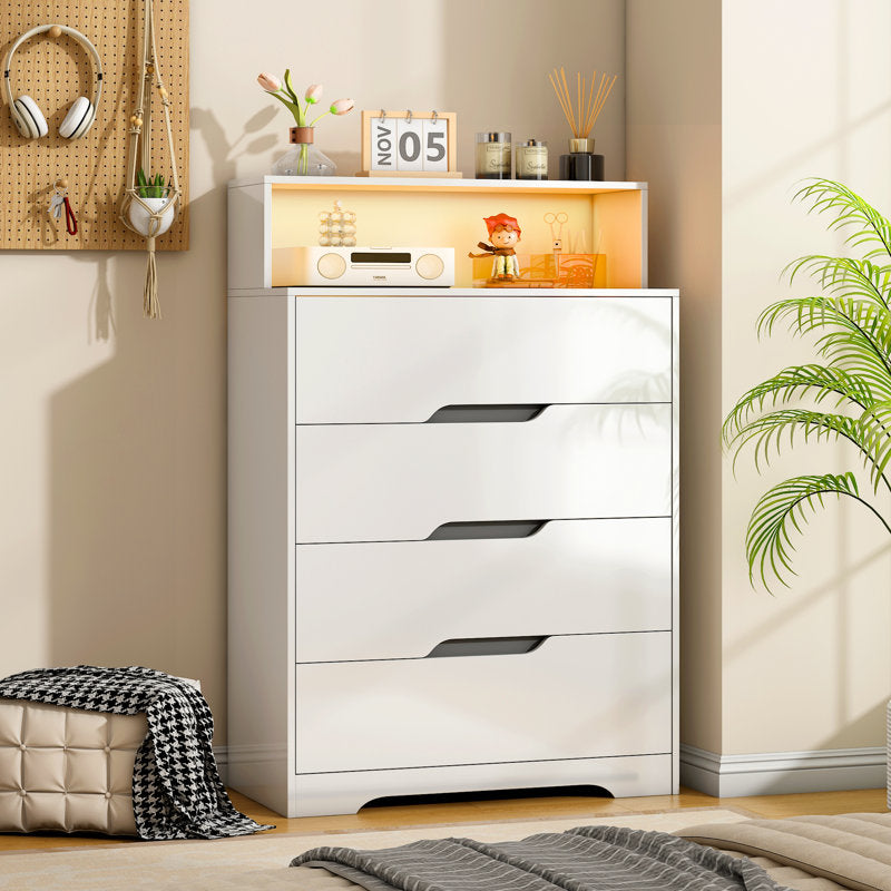 Modern LED Dresser with Display Shelf, Handleless Drawers, and Large Storage Capacity
