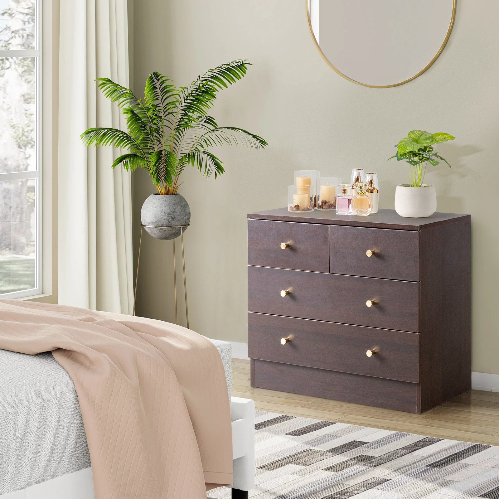 Modern 5-Drawer Dresser with Gold Knobs, Stylish Bedroom Storage Chest