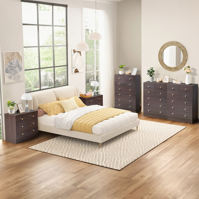 Modern 5-Drawer Dresser with Gold Knobs, Stylish Bedroom Storage Chest