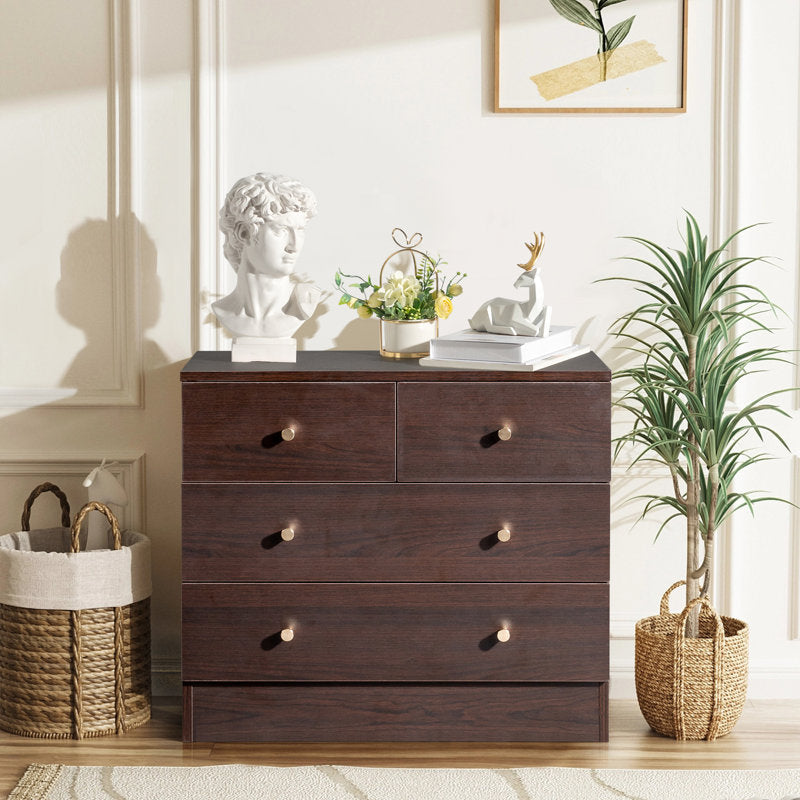 Modern 5-Drawer Dresser with Gold Knobs, Stylish Bedroom Storage Chest