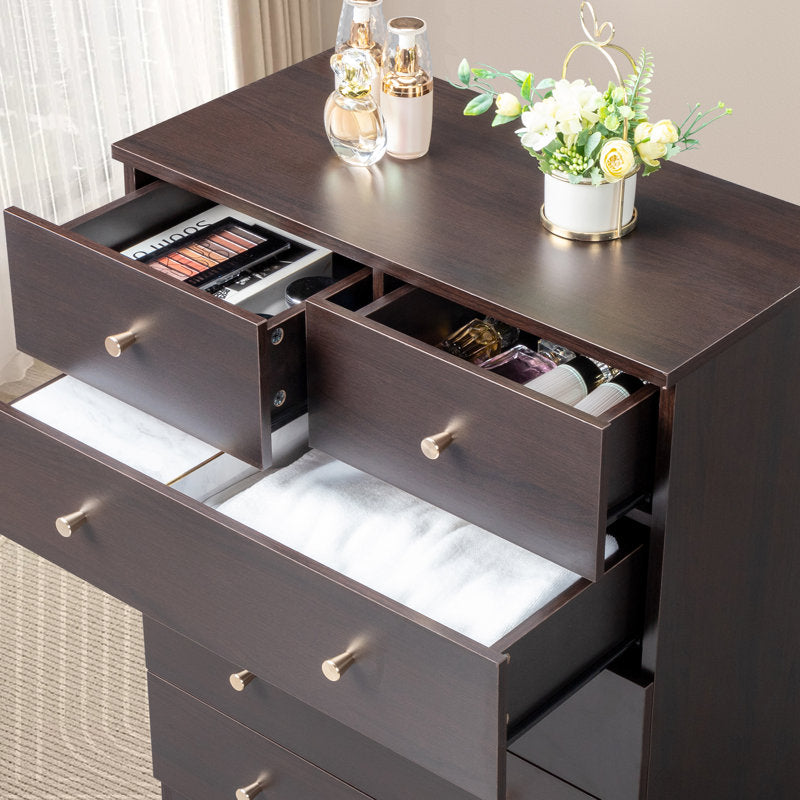 Modern 5-Drawer Dresser with Gold Knobs, Stylish Bedroom Storage Chest