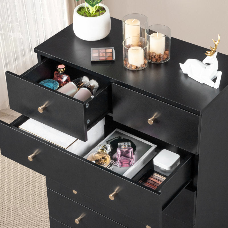 Modern 5-Drawer Dresser with Gold Knobs, Stylish Bedroom Storage Chest