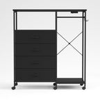 Multifunctional Wardrobe Dresser with Fabric Drawers, Clothes Rack, and Wheels