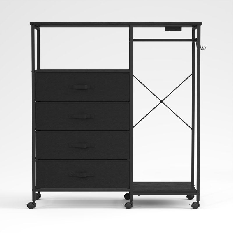 Multifunctional Wardrobe Dresser with Fabric Drawers, Clothes Rack, and Wheels