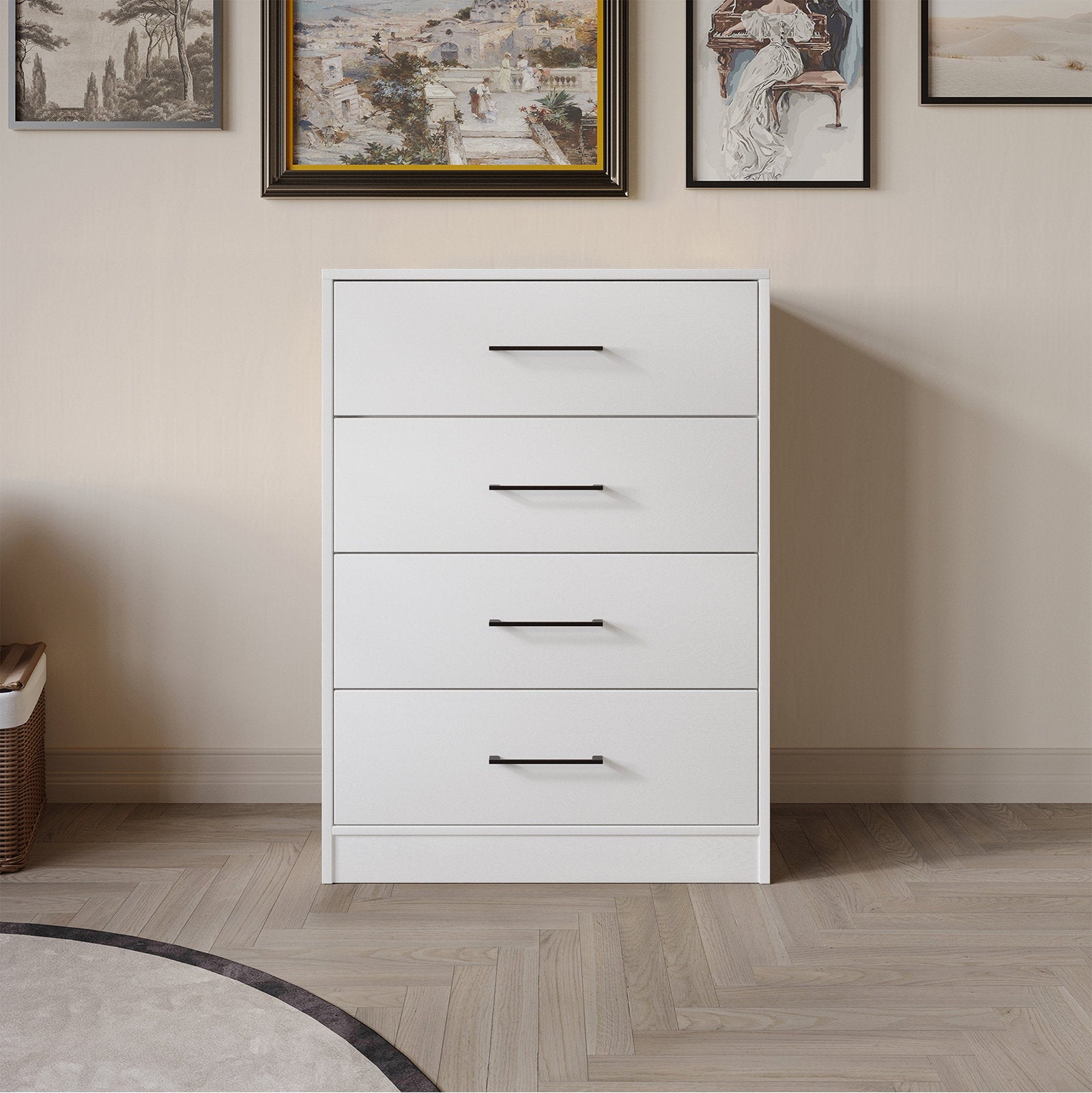 Minimalist 4 Drawer Dresser, Space-Saving Storage Organizer for Bedroom or Living Room