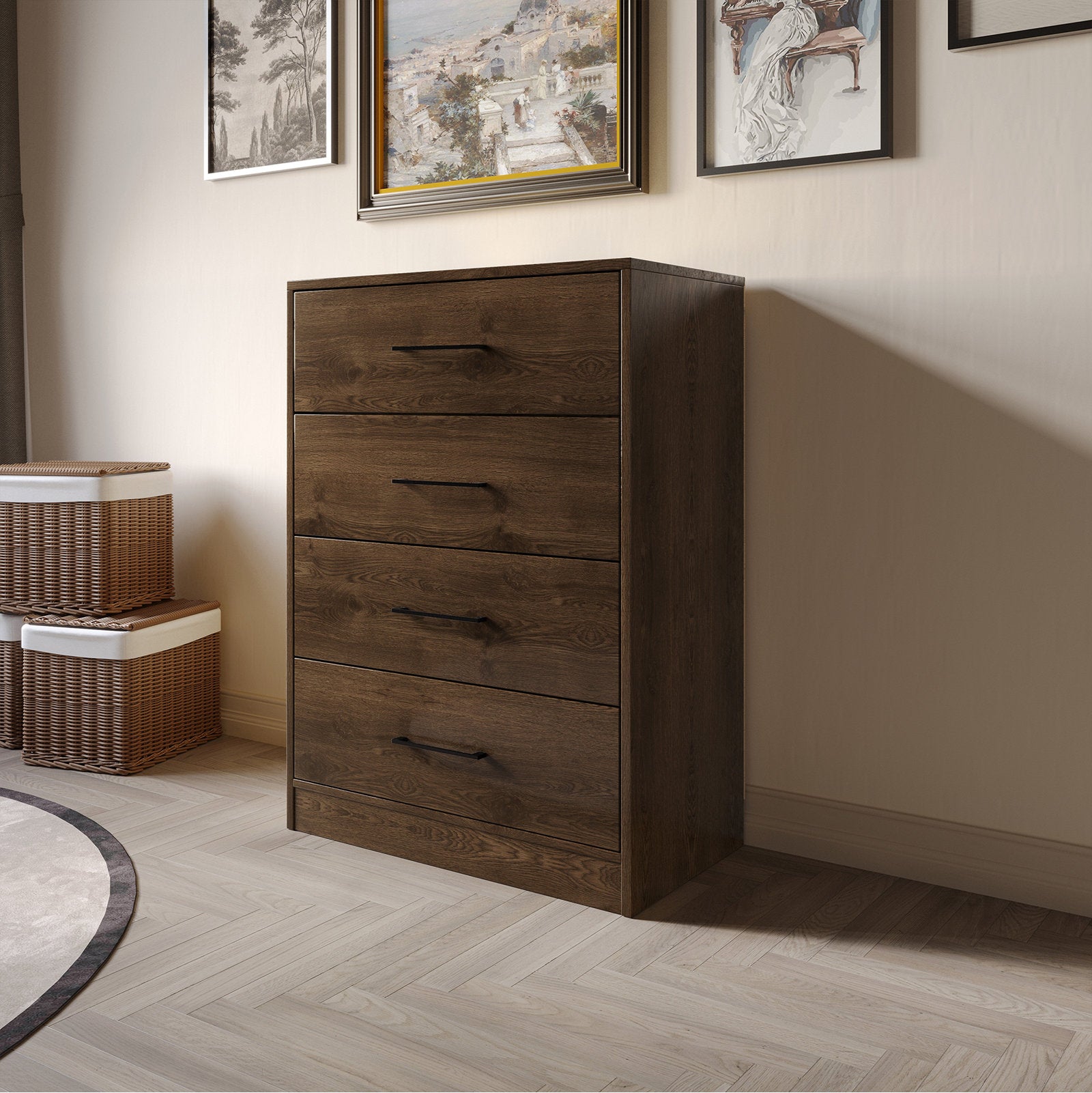 Minimalist 4 Drawer Dresser, Space-Saving Storage Organizer for Bedroom or Living Room