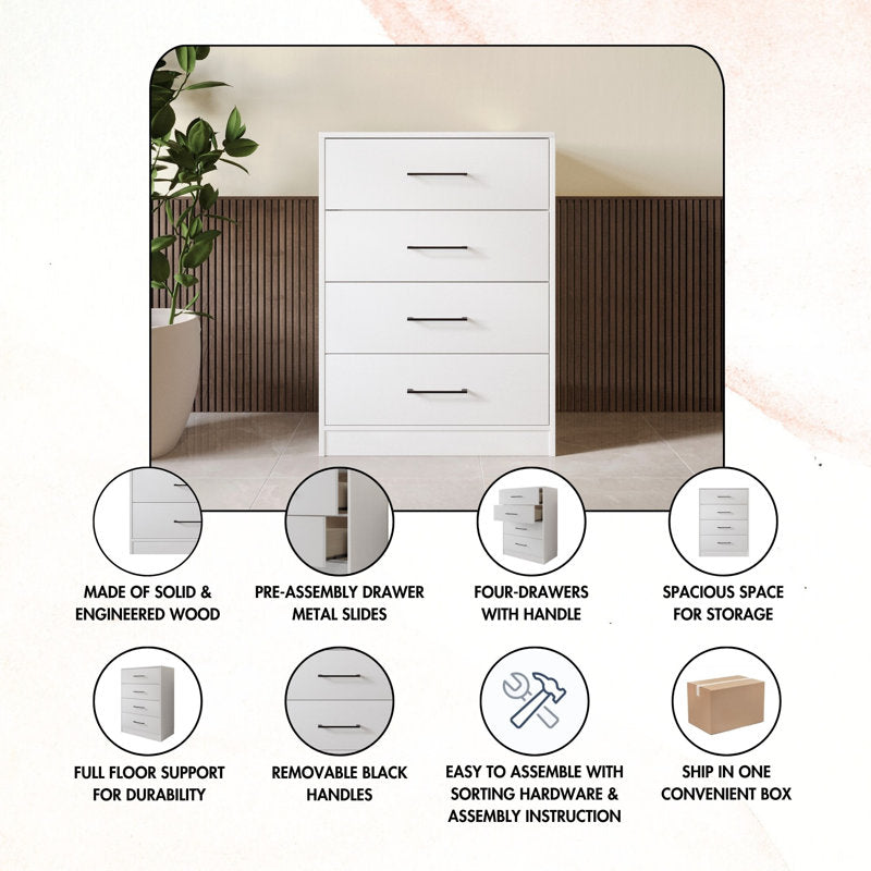 Minimalist 4 Drawer Dresser, Space-Saving Storage Organizer for Bedroom or Living Room