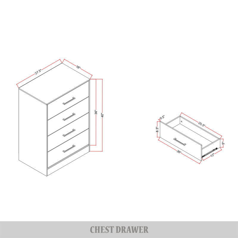 Minimalist 4 Drawer Dresser, Space-Saving Storage Organizer for Bedroom or Living Room