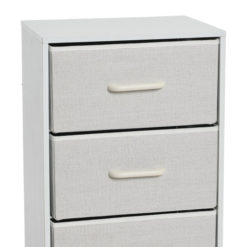 Slim White 4 Drawer Fabric Dresser, Narrow Storage Tower for Bedroom, Closet, or Small Spaces