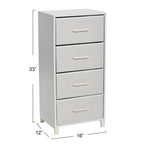 Slim White 4 Drawer Fabric Dresser, Narrow Storage Tower for Bedroom, Closet, or Small Spaces
