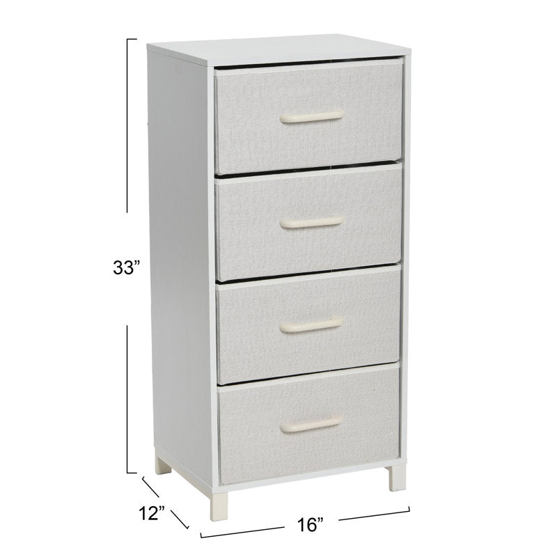 Slim White 4 Drawer Fabric Dresser, Narrow Storage Tower for Bedroom, Closet, or Small Spaces
