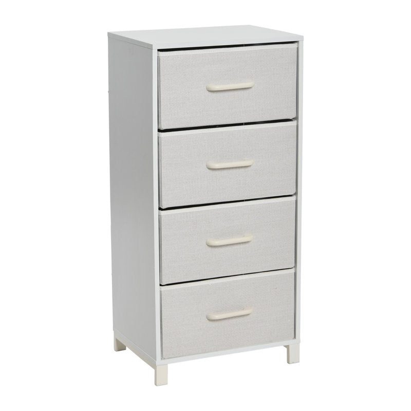 Slim White 4 Drawer Fabric Dresser, Narrow Storage Tower for Bedroom, Closet, or Small Spaces