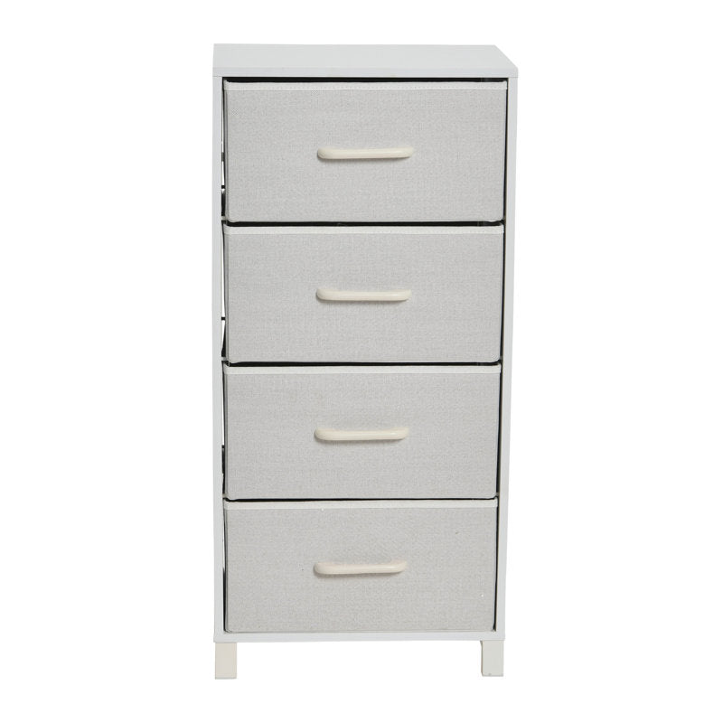 Slim White 4 Drawer Fabric Dresser, Narrow Storage Tower for Bedroom, Closet, or Small Spaces