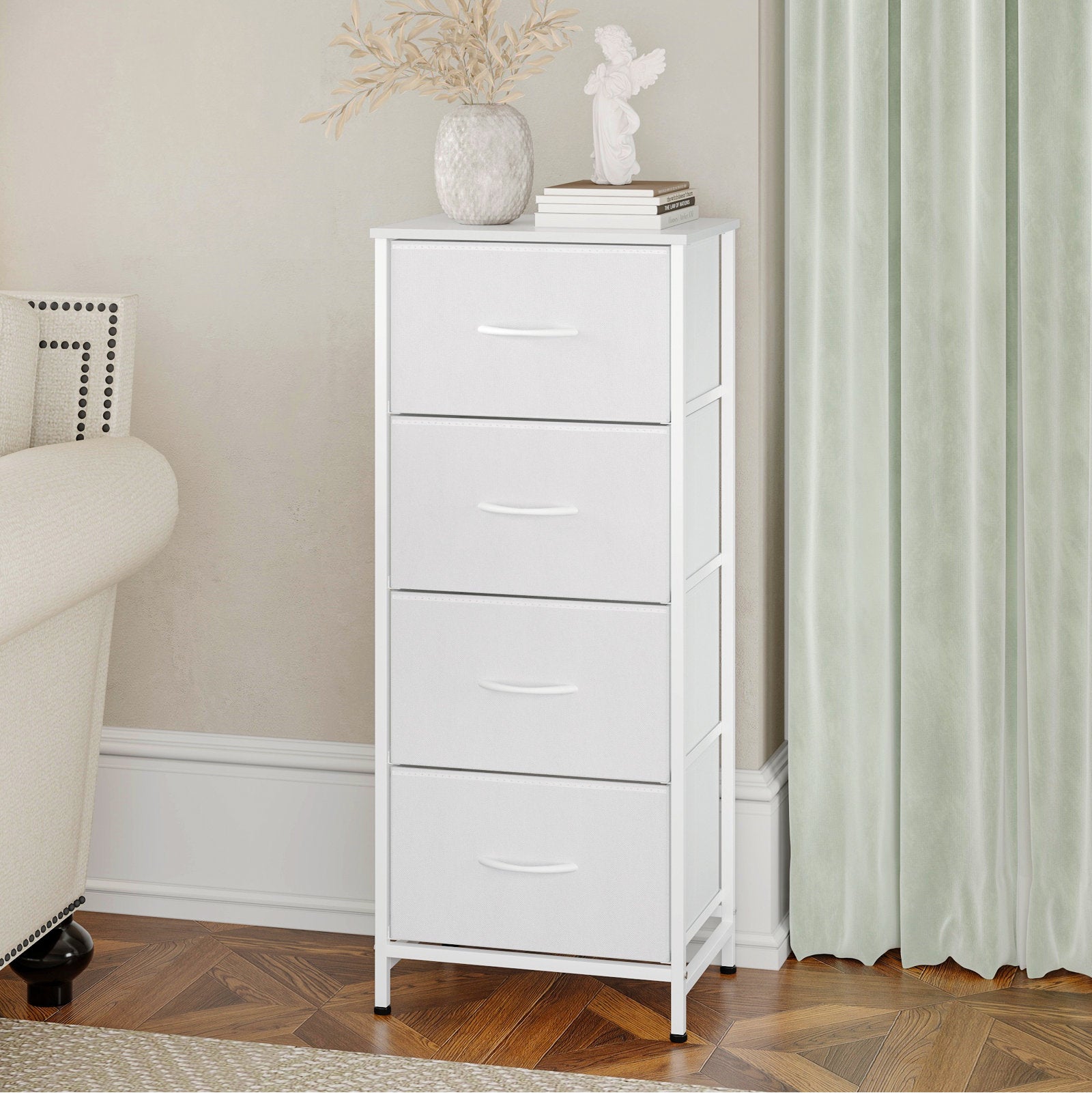 Compact Fabric Storage Cabinet with 4 Drawers, Space-Saving Vertical Dresser for Closet Organization