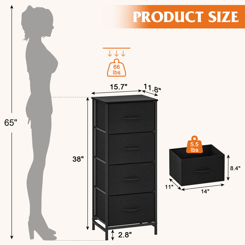 Compact Fabric Storage Cabinet with 4 Drawers, Space-Saving Vertical Dresser for Closet Organization
