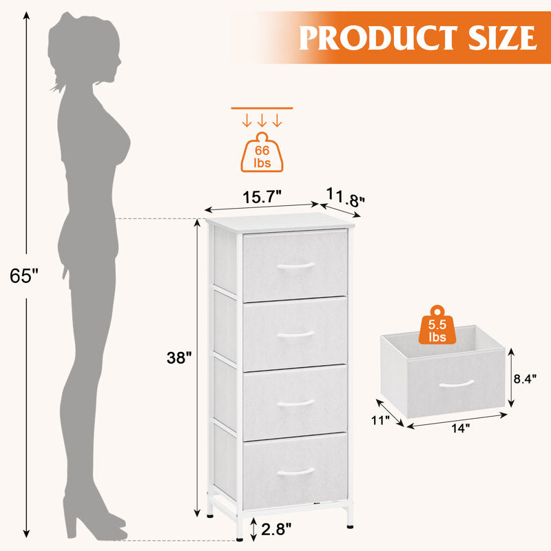 Compact Fabric Storage Cabinet with 4 Drawers, Space-Saving Vertical Dresser for Closet Organization