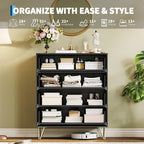 Modern Fluted Drawer Chest, 4 Drawer Bedroom Storage Cabinet with Gold Hardware and Elevated Legs