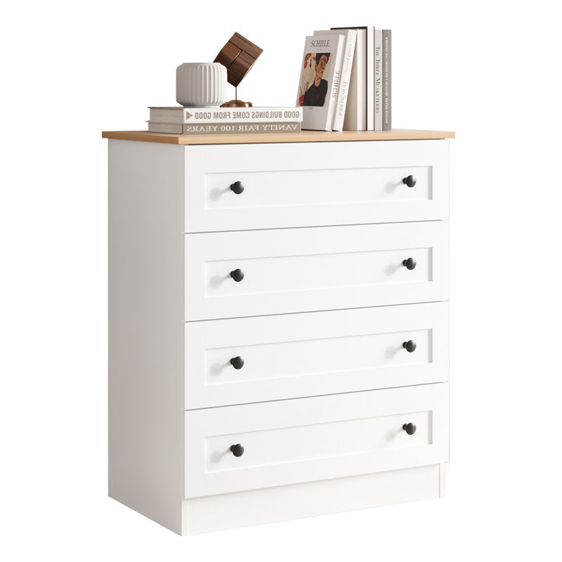 Modern 4 Drawer Dresser with Natural Wood Top, Black Knobs, Bedroom Storage Chest Organizer