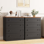 Modern 4 Drawer Dresser with Natural Wood Top, Black Knobs, Bedroom Storage Chest Organizer
