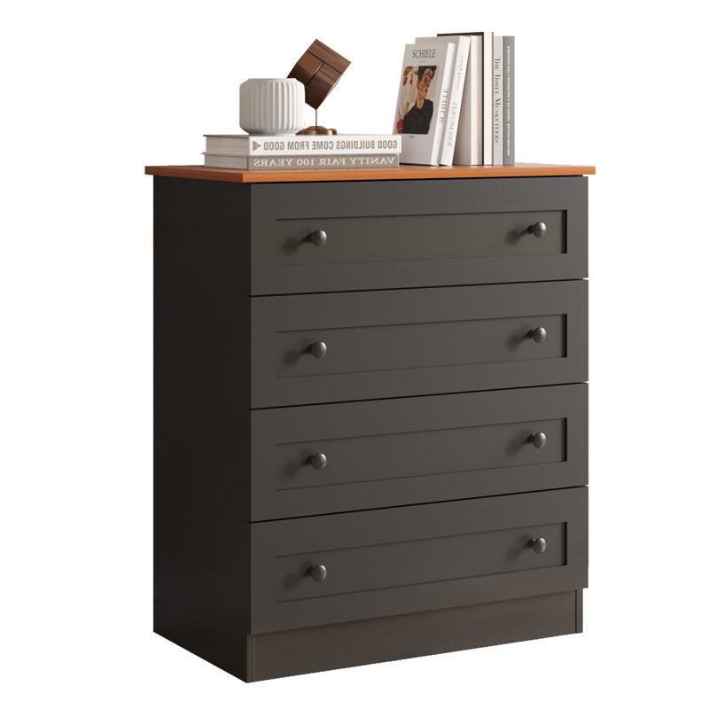 Modern 4 Drawer Dresser with Natural Wood Top, Black Knobs, Bedroom Storage Chest Organizer