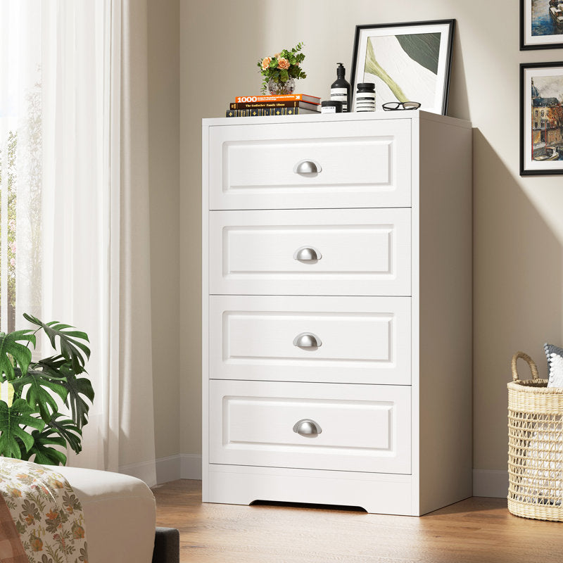 Classic Black Chest of Drawers, 4 Drawer Storage Cabinet with Brushed Nickel Cup Pulls for Bedroom