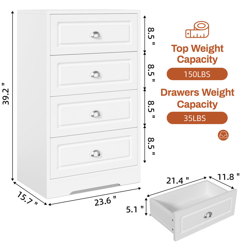Classic Black Chest of Drawers, 4 Drawer Storage Cabinet with Brushed Nickel Cup Pulls for Bedroom