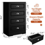 Classic Black Chest of Drawers, 4 Drawer Storage Cabinet with Brushed Nickel Cup Pulls for Bedroom