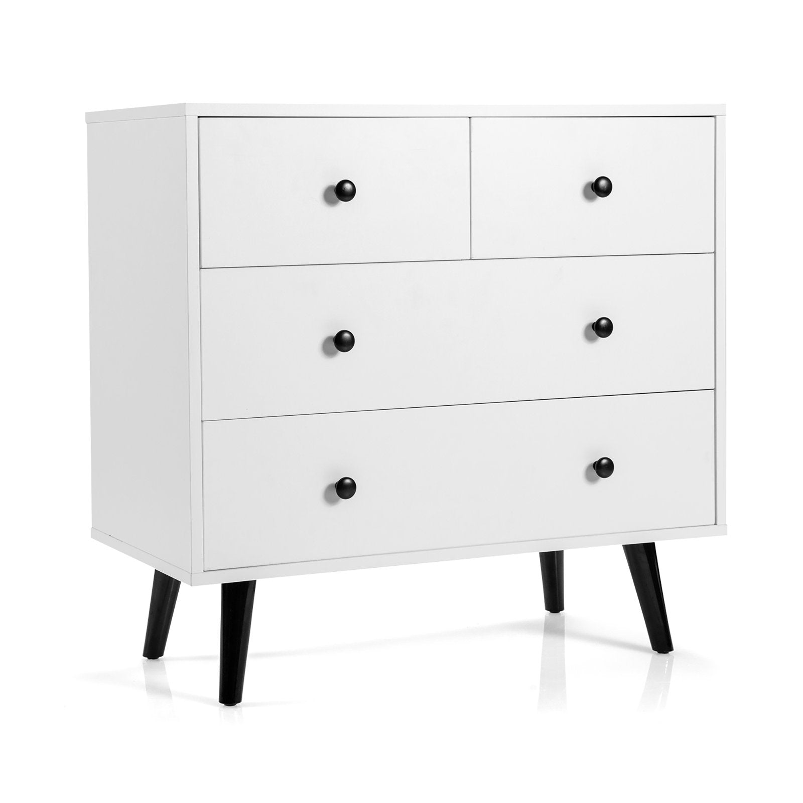 Mid-Century Modern White 6 Drawer Dresser with Black Legs, Wooden Bedroom Storage Chest