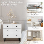 Mid-Century Modern White 6 Drawer Dresser with Black Legs, Wooden Bedroom Storage Chest