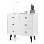 Mid-Century Modern White 6 Drawer Dresser with Black Legs, Wooden Bedroom Storage Chest