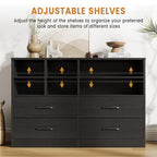 Modern Natural Wood Dresser with Open Storage Cubes and 4 Drawers, Wide Bedroom Storage Organizer Cabinet